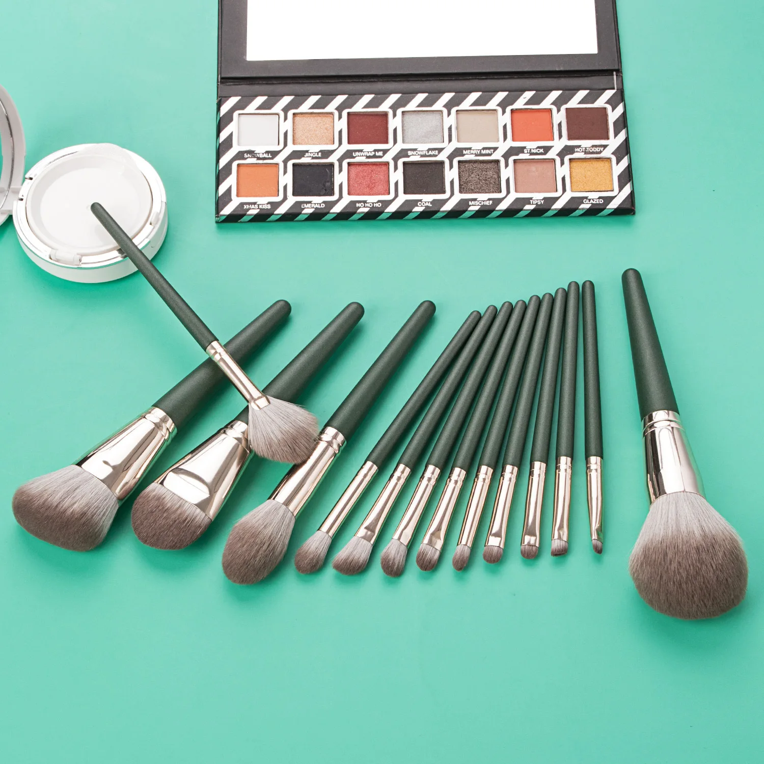 Professional Makeup Brushes Set 14pcs Green Eyeshadow Blending Powder Foundation Eyebrow Brushes Face Eye Cosmetic Tools