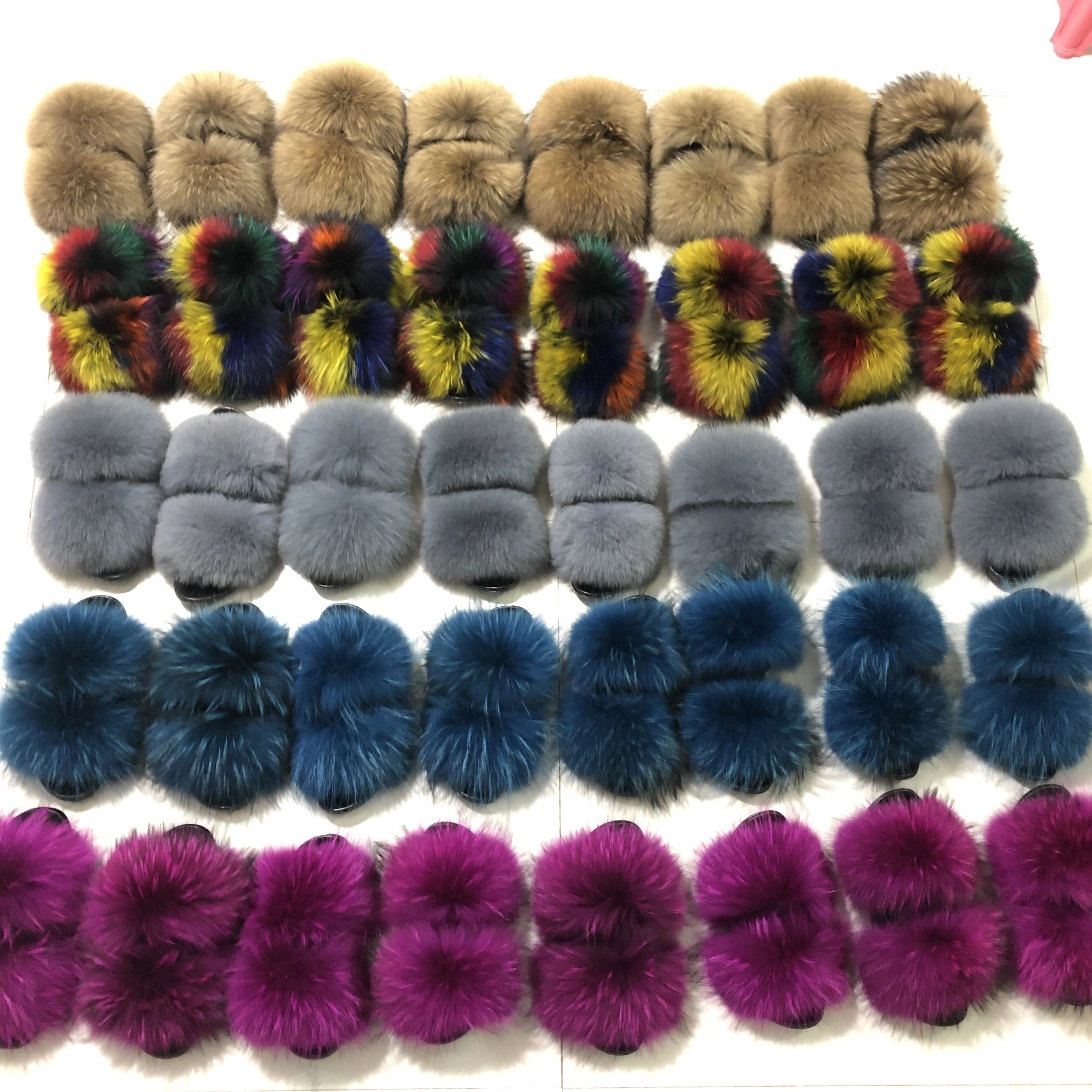 
Factory Direct Wholesale Quality Colorful Fur Sliders Factory Price real fox fur slippers fur slides 