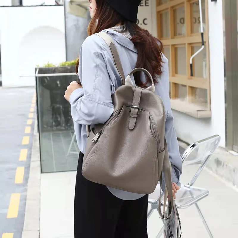 

Fashion Design College Business Travel OEM Back Pack Leather Mochilas Tote Carry Customized Laptop Leather Backpack