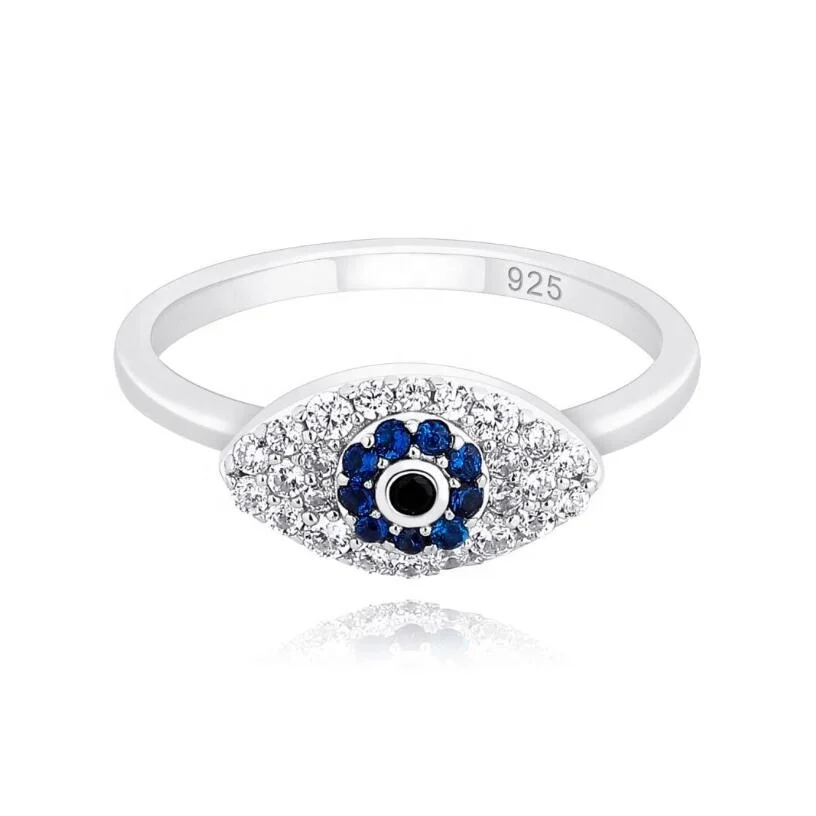 

wholesale minimalist devil eyes ring really gold plated cubic zircon blue eyes 925 sterling silver ring for women jewelry