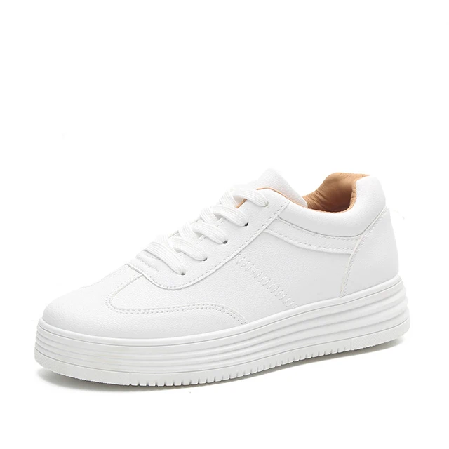 

Breathable lace-up height increasing PU platform chunky shoes casual sneakers for women, White