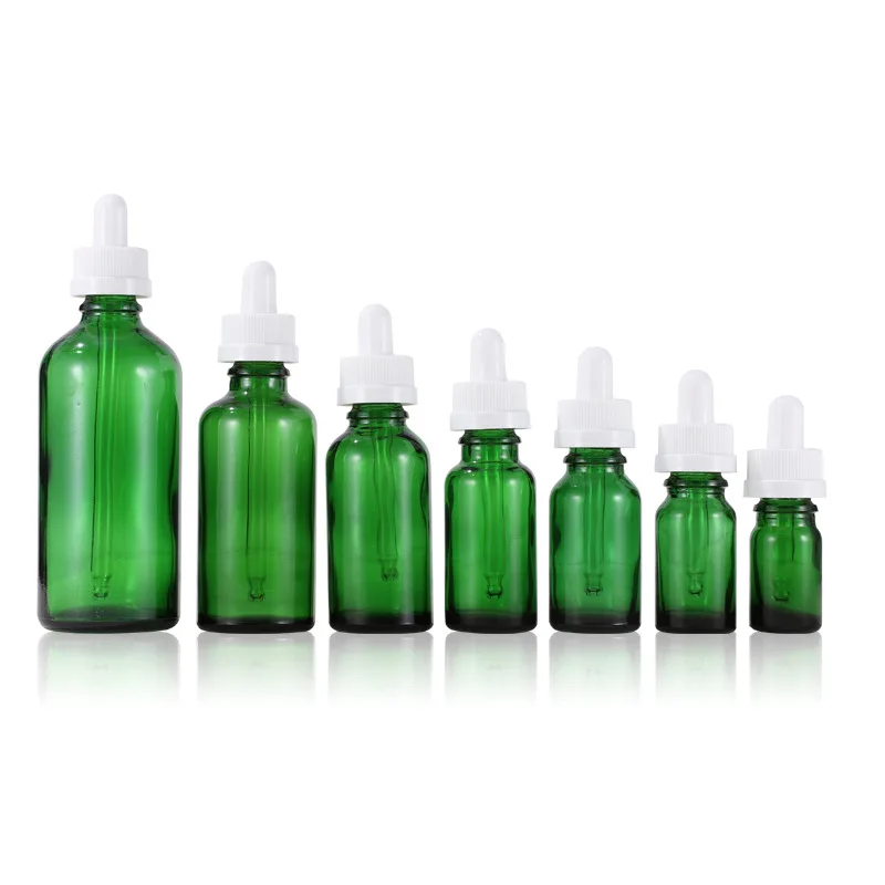 

Multi-size round glass bottle essential oil dropper bottle 30ml cosmetic green glass bottle