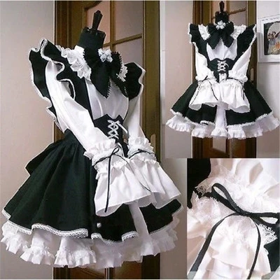 

Women Maid Outfit Anime Long Dress Black and White Apron Dress Lolita Dresses Cosplay Costume, As shown