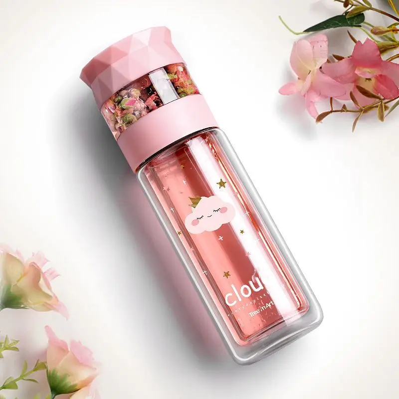

Double glass cup female lady portable cute tea separation filter tea cup glass water bottle, Customized color