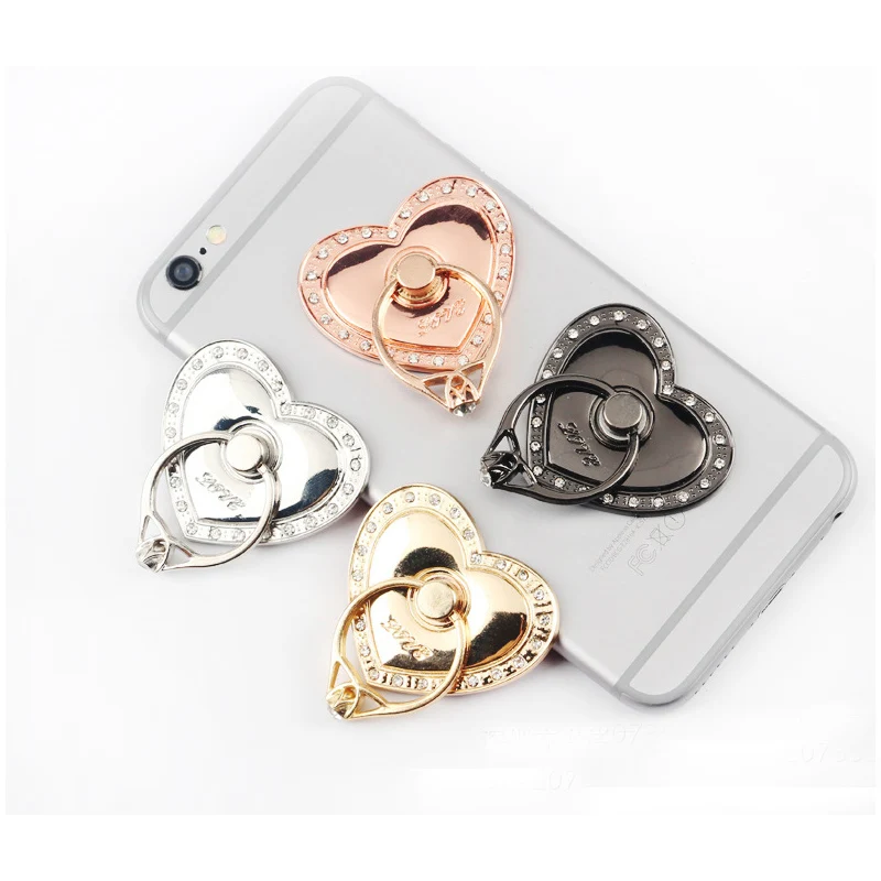 

Diamond Peach Heart Metal finger Rings Phone holder phone Universal Support Accessories For Samsung Galaxy for iphone, Black gray ,rose red,gold