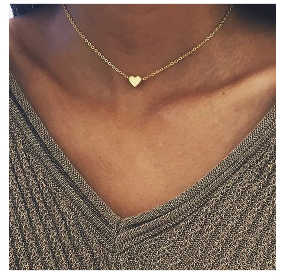 

New Jewelry Trendy Necklace Jewelry 316L Stainless Steel Necklace 14K Gold Heart Charm Choker Necklace for Girls Women