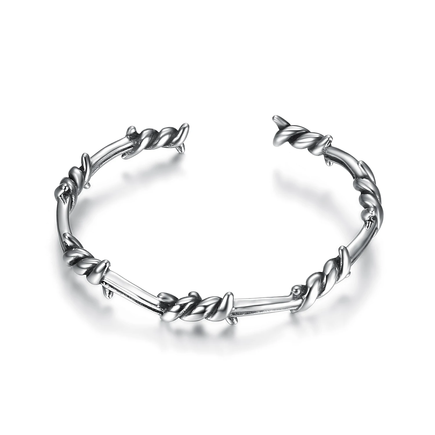 

OEM OEM custom vintage biker jewelry barbed wire twist cable cuff bangle bracelet for men women, Anti silver