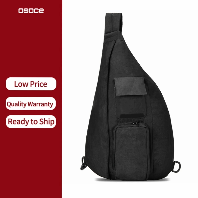

OSOCE B28 Wholesale Custom Waterproof Cheap Black Nylone Shoulder Chest Ladies Cellphone Crossbody Sling Bag for Women and Men, Black or customize