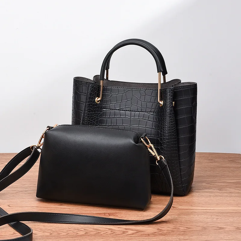 

luxury hand bag black purse 2pcs set women leather tote bags