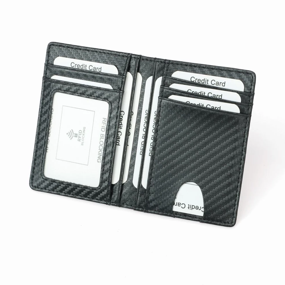 

Wholesale Front Pocket Men Casual Wallets Carbon Fiber Genuine Leather Rfid Card Holder Slim Casual Wallets With Card Slots, Customized color