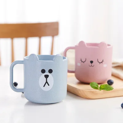 

Plastic Children's Water Cup Cartoon Thickened Plastic Student Material Coffee Cup With Handle Wheat Stalk