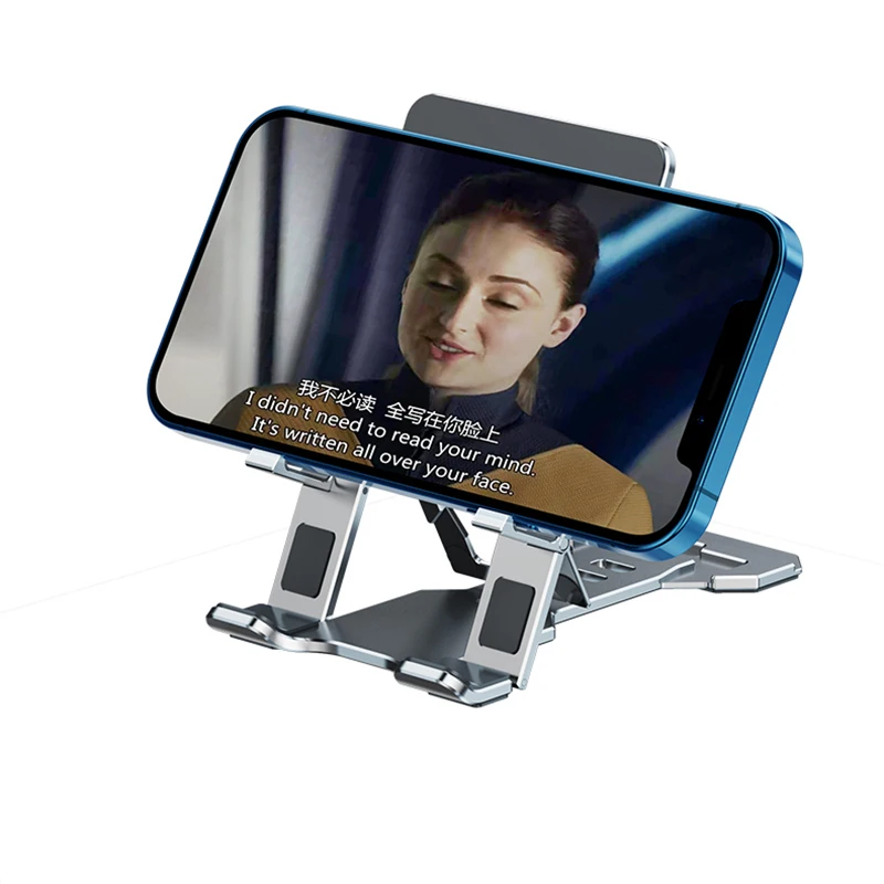 

Aluminum alloy mobile phone holder,foldable cell phone and tablet stand, mobile phone stand double folding phone stand holder