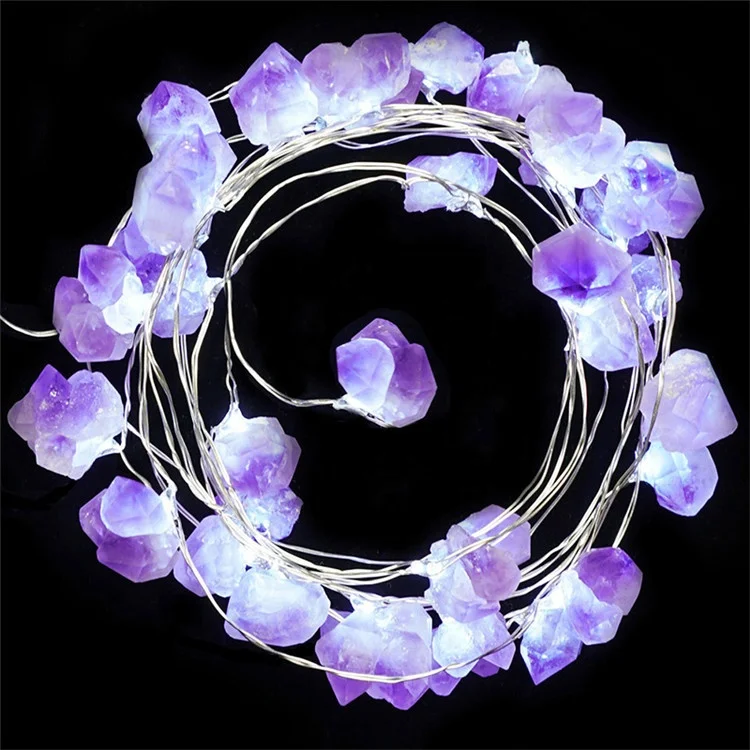 Amethyst LED Fairy Lights Battery Operated with Remote 10 ft 40 LEDs Natural Crystal Decorative String Lights