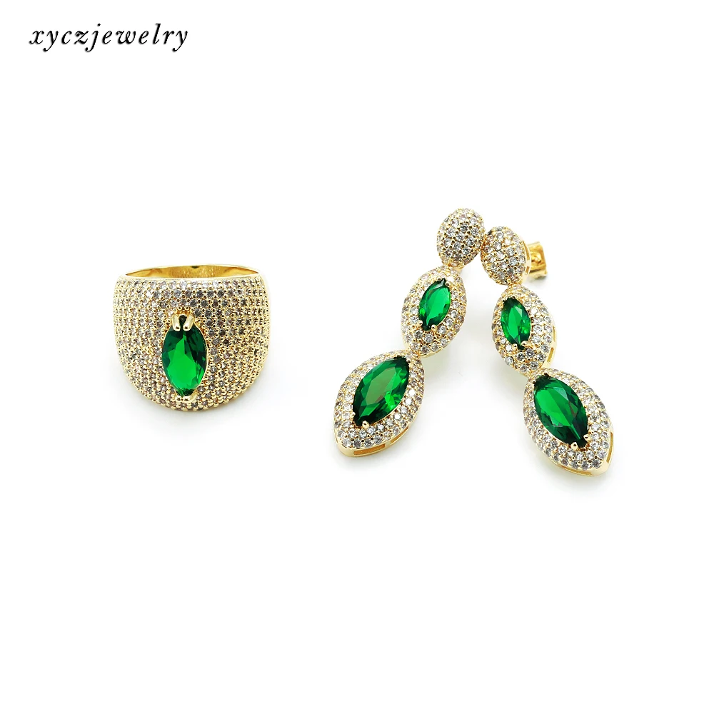 

Luxury Glass Earring and Ring Sets Beautiful Gold Plated Color Glass Jewelry Sets, White