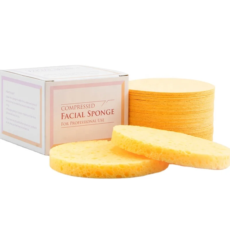 

Eco-Friendly Facial Cleaning Compressed Cellulose Sponge Round Shape Box Package For Makeup Remove, White/natural/ blue/ green/ yellow/ pink