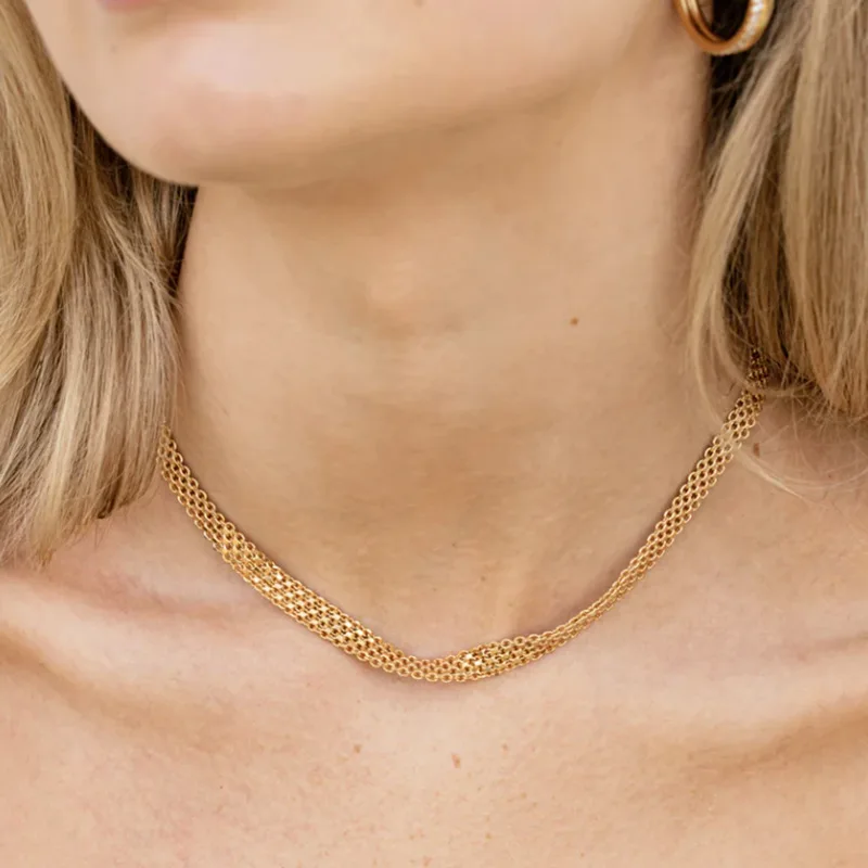 JOOLIM Ready to Ship High End Stainless Steel Mesh Snake Chain 18k Gold Plated Necklace