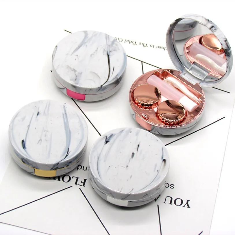 

Wholesale New Round Marble Contact Lens Case Electroplating Luxury Case Contact Lenses Personalized Custom Contact Lens Case