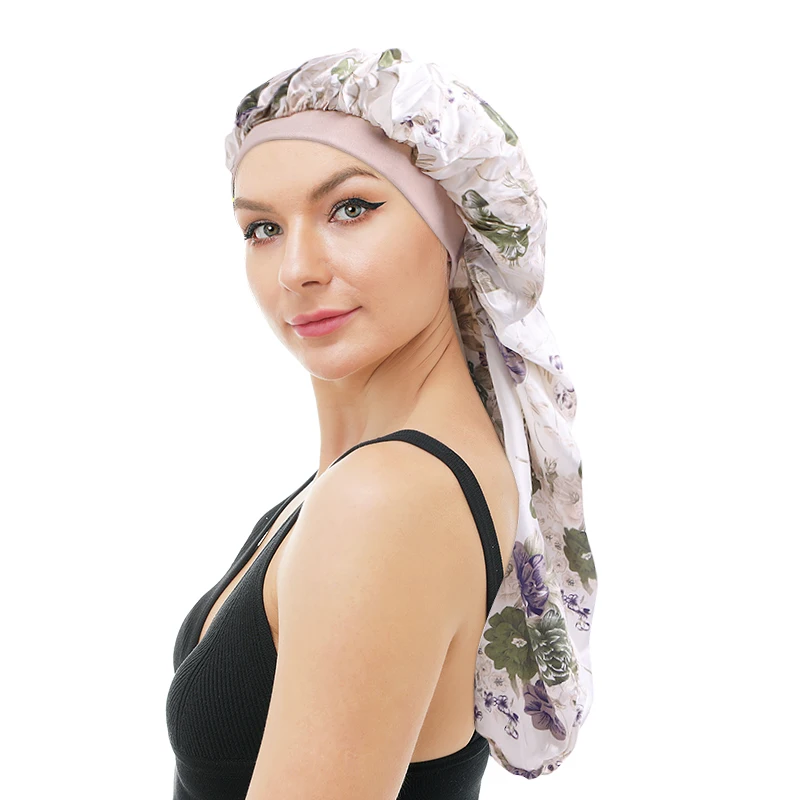 

Printing Braids Hair Loose Cap Extra Long Colorful Satin Bonnet Sleep Cap Long Bonnet for Women