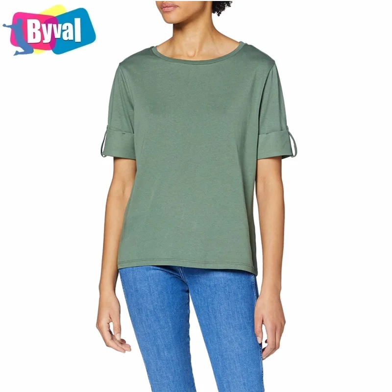 

Byval comfy Custom Logo Design Womens Summer O-Neck T shirts Short Sleeve T Shirts Loose Fit Tunic Tops