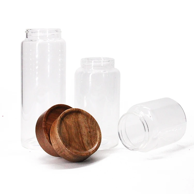 

Kitchen Luxury Large Food Cookie Slant Container Bottle Bamboo Ball Lids High Borosilicate Glass Storage Jar, Customized