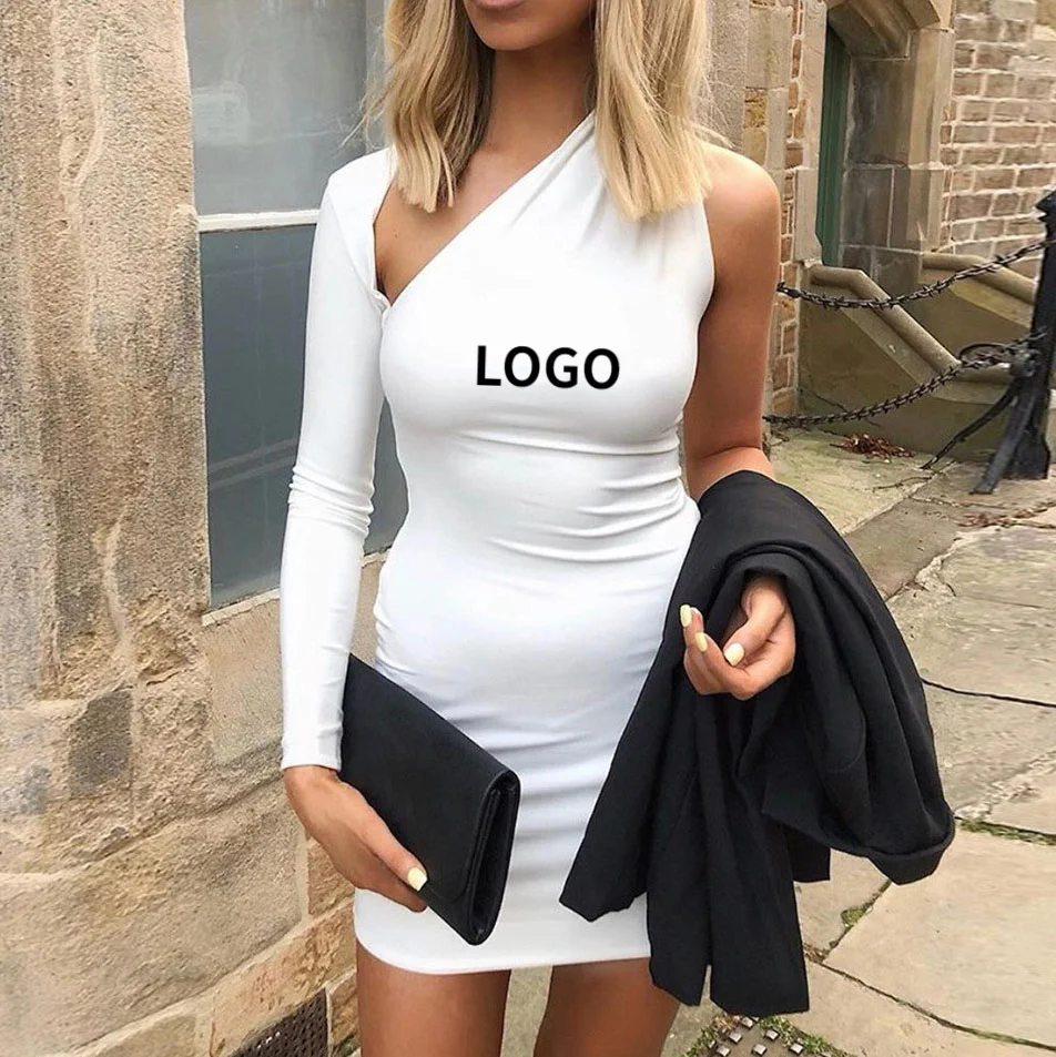 

2021 new arrivals wholesale thin white casual girls one shoulder evening dresses