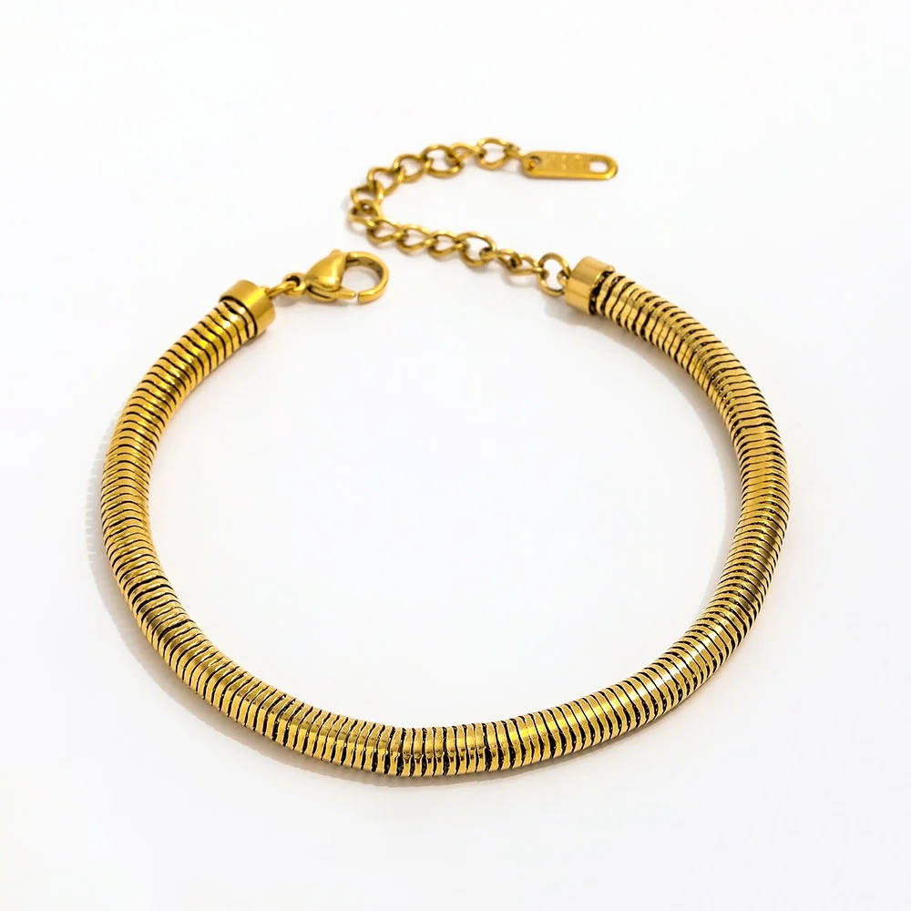 Dainty 18k PVD Gold Plated Tarnish-Free Waterproof Anklet Chunky Snake Chain Trendy Stainless Steel Party Jewelry 5mm