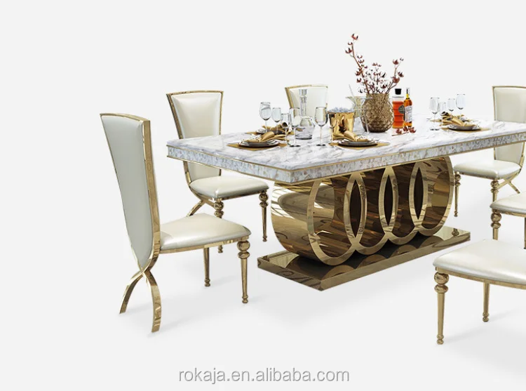 Luxury Italiandinner Table New Design 6 8 Seater Marble Top Stainless