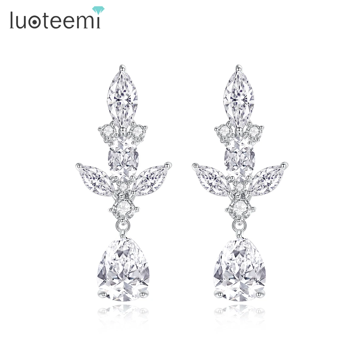 

LUOTEEMI Fashion Jewelry Woman Statement Earing Cz Long 5A Luxury Zirconia Dangle Bridal Earrings Wedding