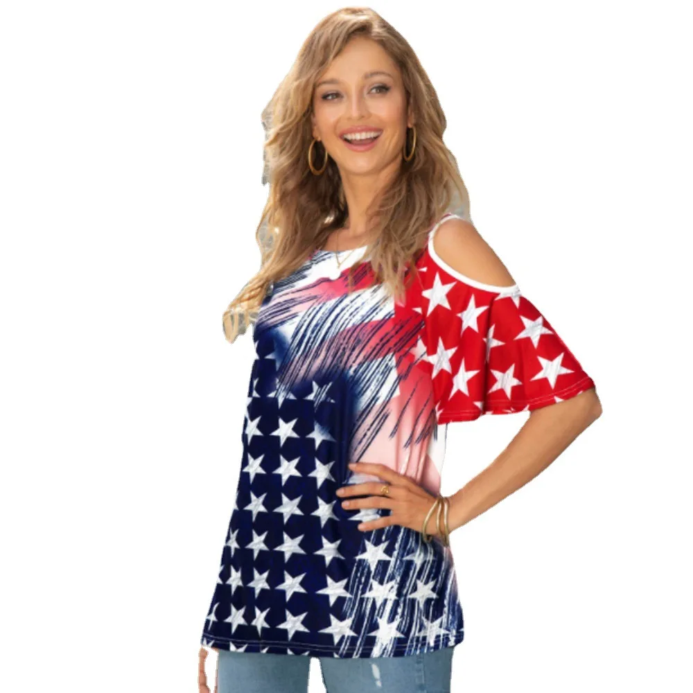 

2021's latest summer casual women's t shirt with regular short sleeves and bare shoulders