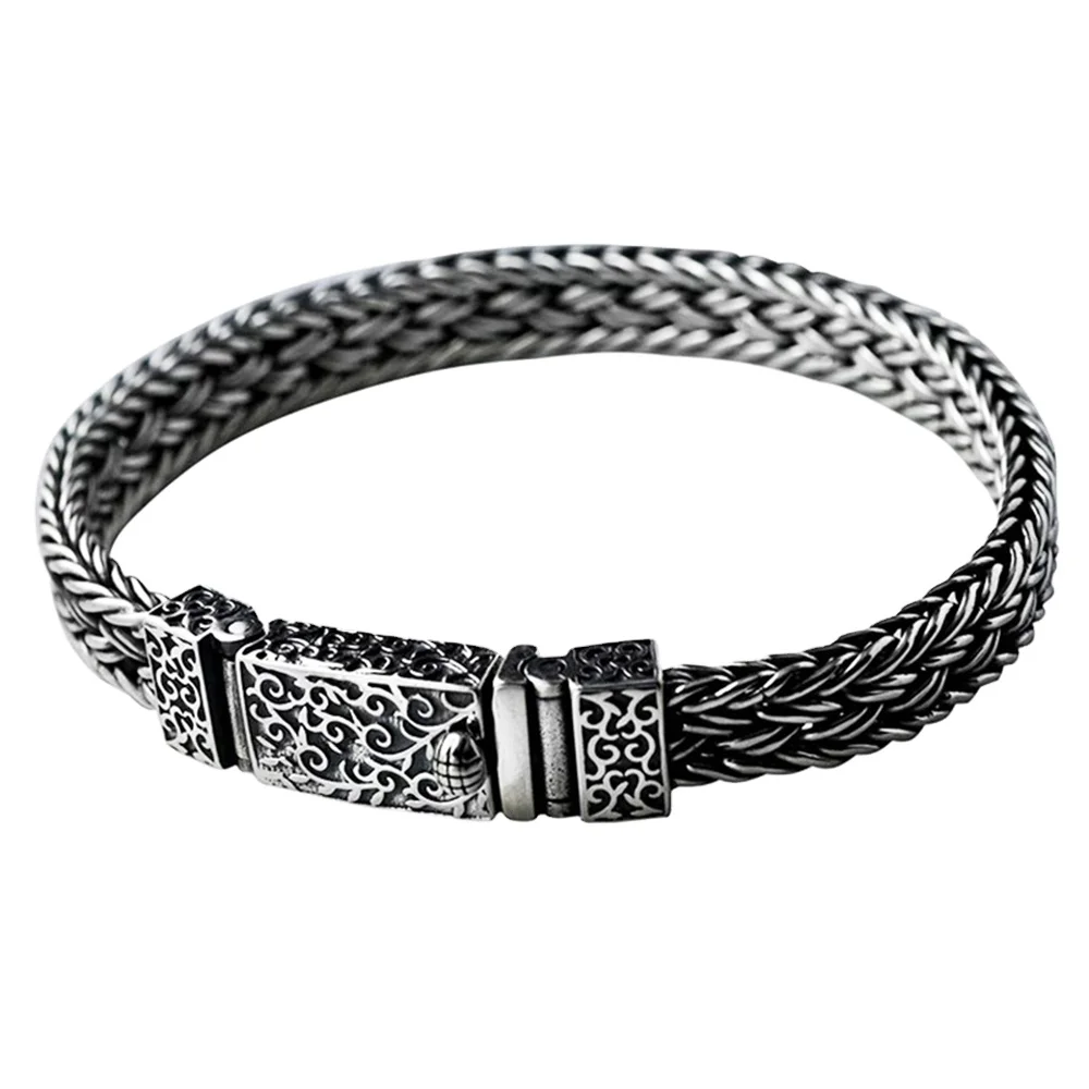 

Heavy Vintage Thai Silver Viking Male Jewelry Handmade Braided 925 Sterling Silver Bracelets For Men