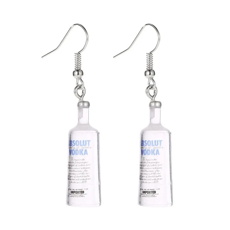 

Creative Korean Vodka Beer Wine Mineral Water Glass Crystal Bottle Dangle Earrings for Women Party, Transparent