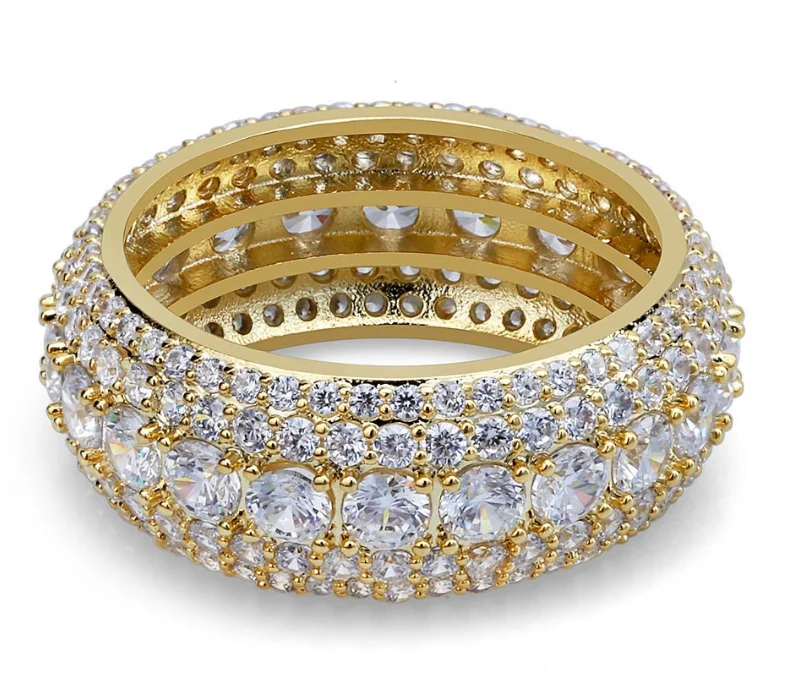 

China Supplier Wide Brass Zircon Round Hip Hop Silver Diamond Gold Ring, Gold/silver