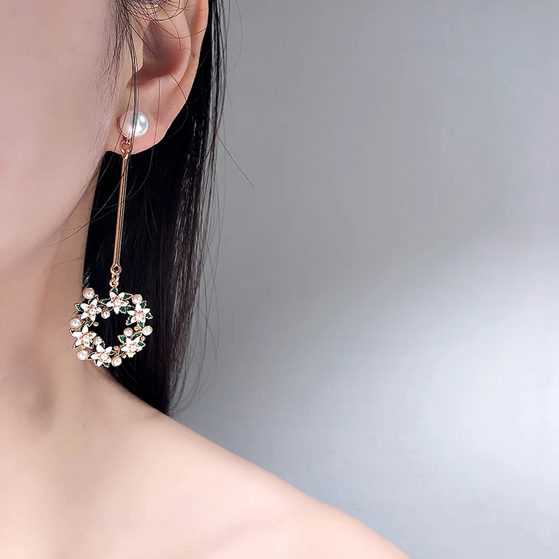

QIANZUYIN Custom Korea Handmade Enamel Pearl Gardenia Flower Earrings For Women