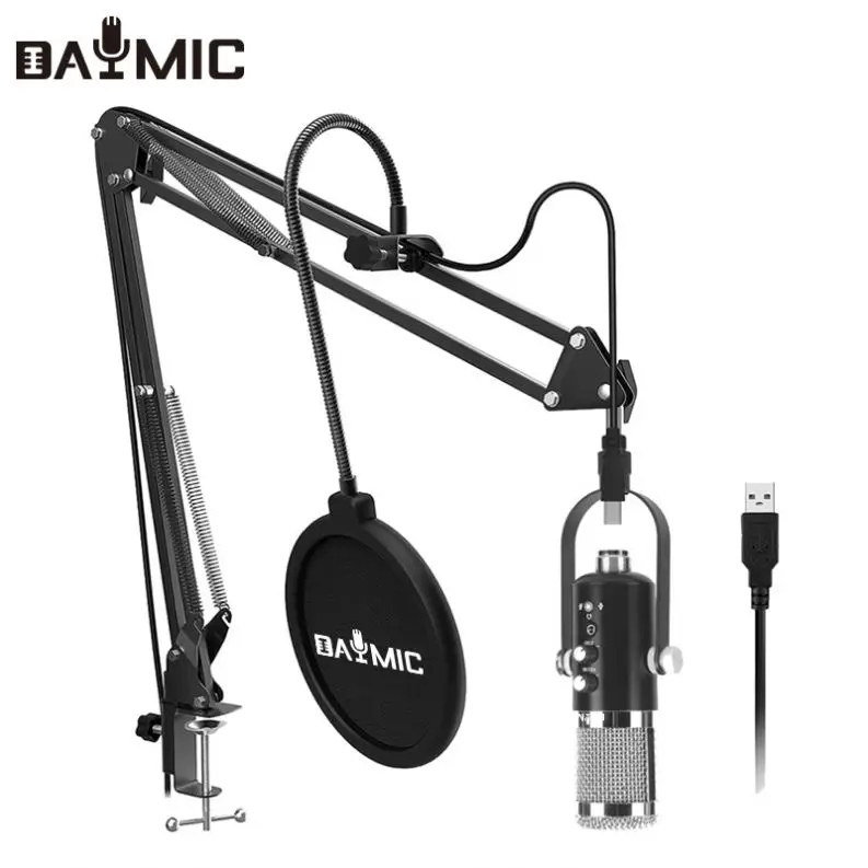 

DAYMIC 192Khz 24bit USB Condenser Microphone arm stand pop filter Wiht ECHO BT For livestream Vocal Recording, Black