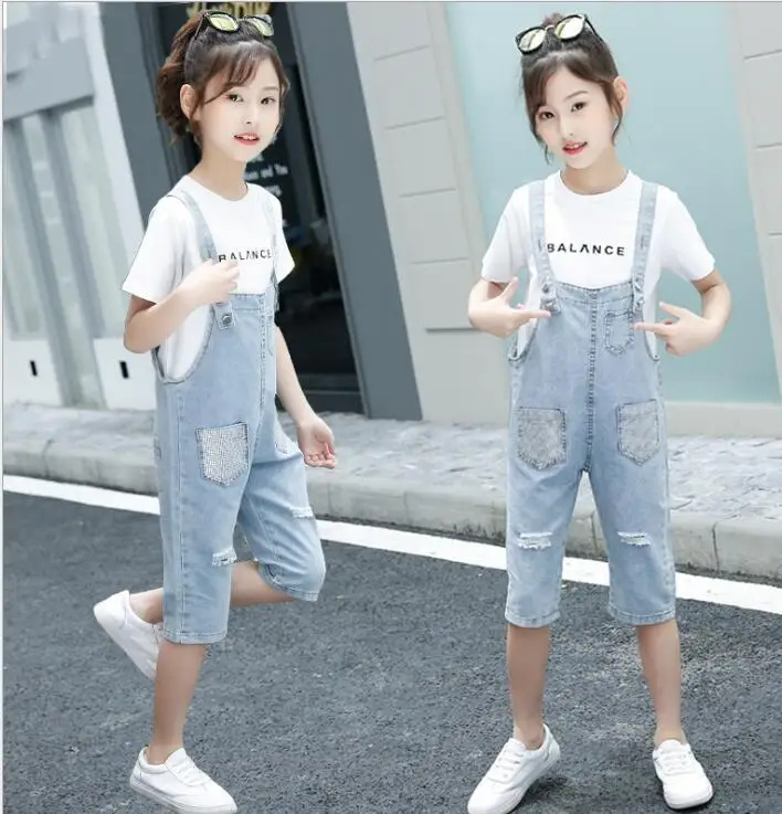 

Girl T shirt and Denim overalls 2pcs Set 2020102011