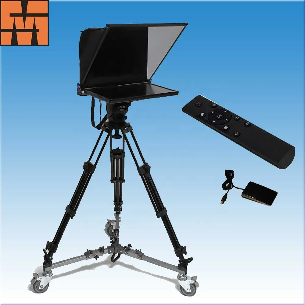 

22 inch auto-mirror professional TV studio equipment wireless remoter broadcast camera studio speech teleprompter, Black