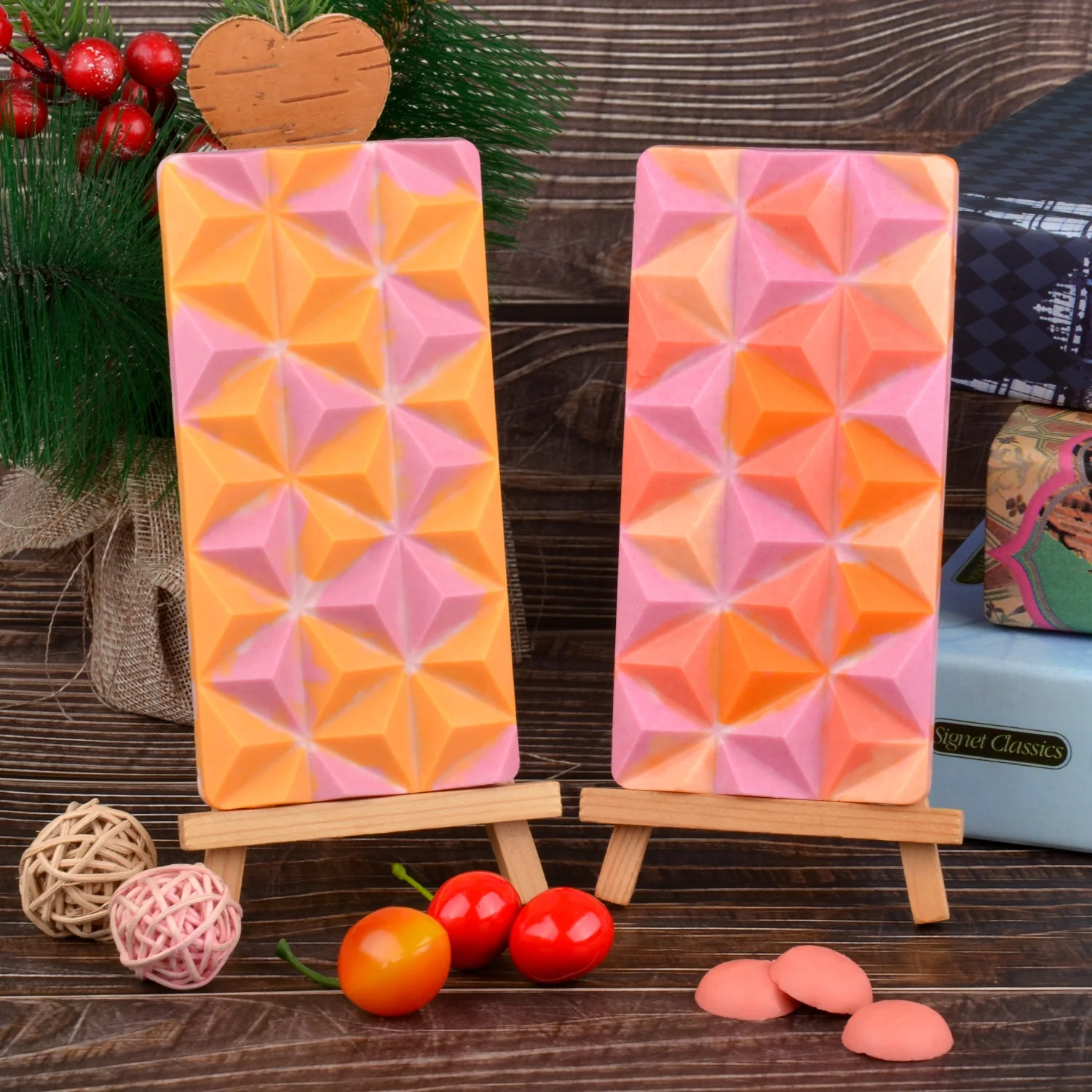 

High quality 3d silicone triangle mould accurate measurement scale chocolate bar silicone mold with fixed border, As picture or as your request