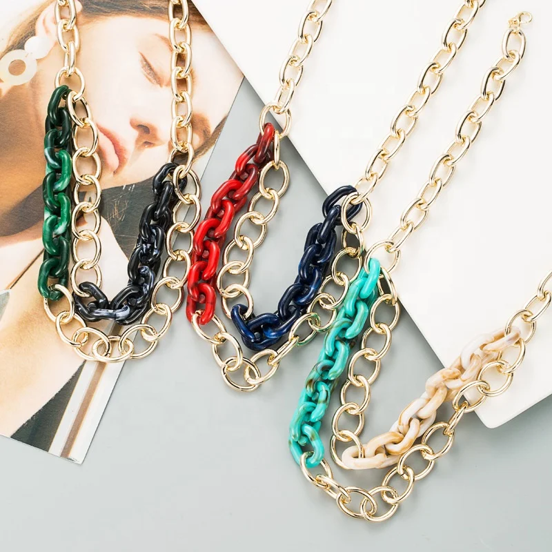 

Fashion Trendy Layers Acrylic Gold Chains Linked Necklace for Women Female Party Wedding Clavicle Necklace Modern Jewelry