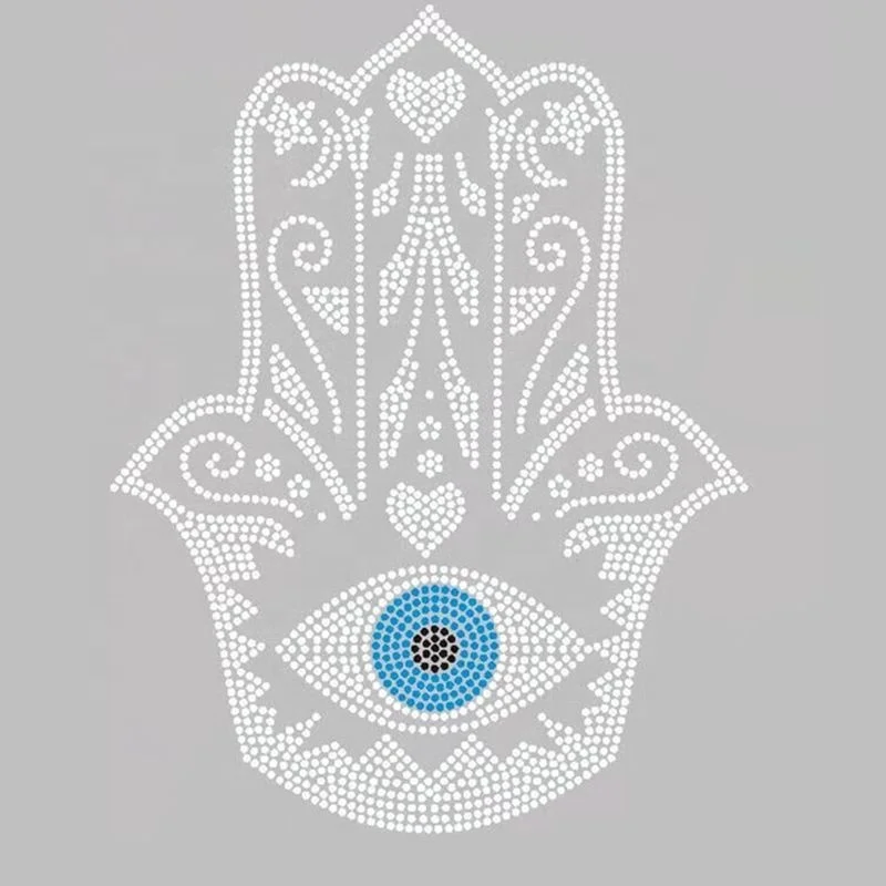 

Hot Selling Fashion Design Hand Evil Eyes Rhinestones Iron On Transfer Design For Jacket, As per customer request
