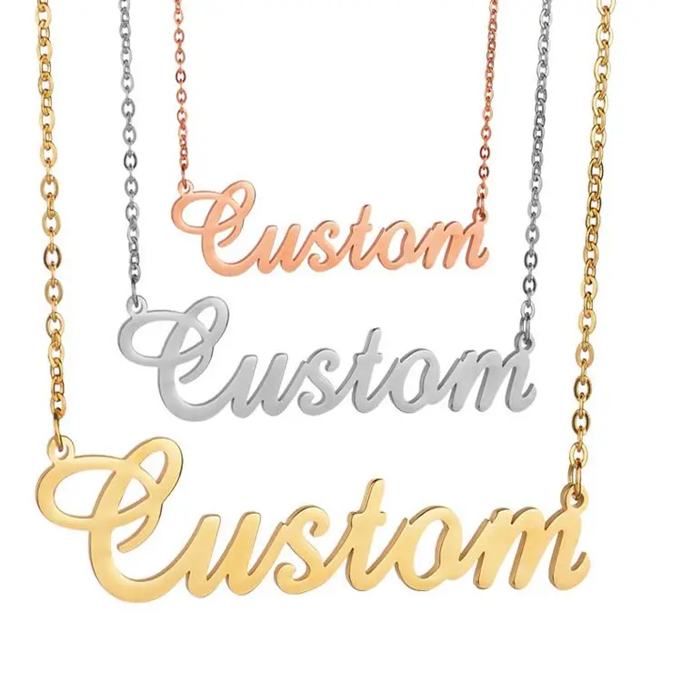 

New DIY Cursive Initial Letter Personalized Customised Name Plate Necklace 18k Gold Plated