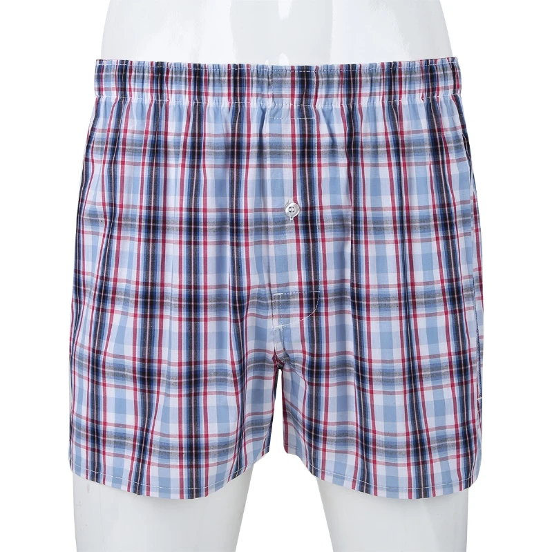 

iEFiEL Men Cotton Boxer Shorts Soft Breathable Plaid Woven Boxer Underwear Summer Nightwear Sleep Pants