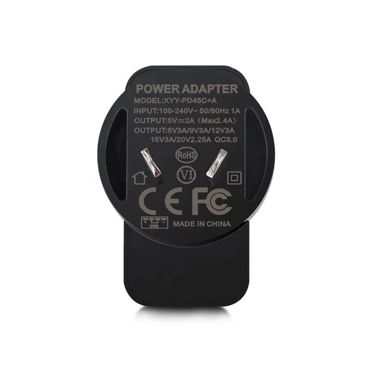 
PSU SAA plug to Usb Type C Plug 5v 12v 2a Power Supply 45w Pd Travel Wall Charger Qc3.0 Qc 3.0 45w pd Usb-c Type-c Adapter 