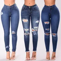 

New explosive European and American elastic hole Slim Leggings Women's jeans
