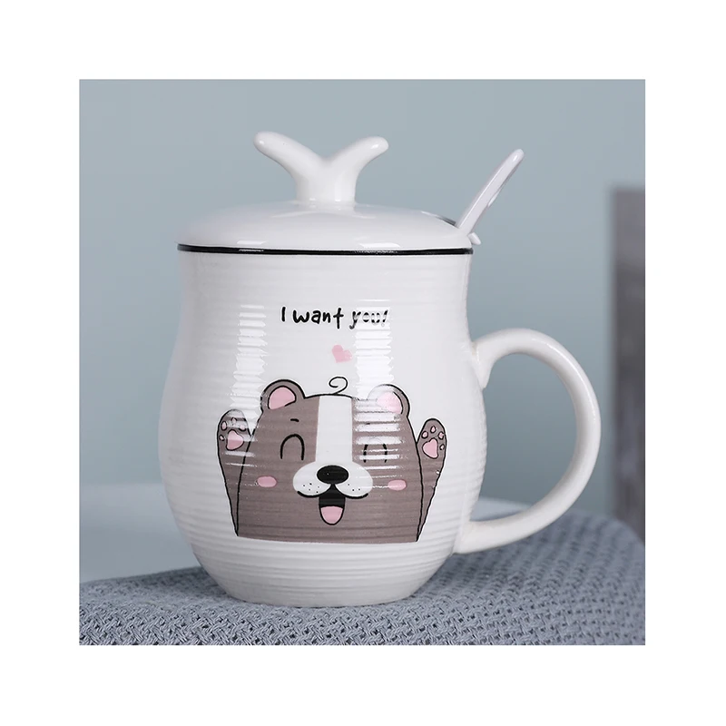 

Creative ceramic mug with spoon crown lid black white letter cup coffee tea milk mug