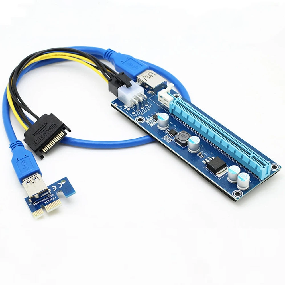 

Ver 009s USB 3.0 PCI-E Express 1X 4x 8x 16x Extender SATA 15pin Male to 6pin Power Cable Riser Card Adapter For BTC mining, Blue