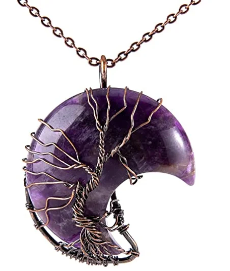 

Moon Natural Crystal Stone Tree of Life Jewelry Pendant Necklace Ornament