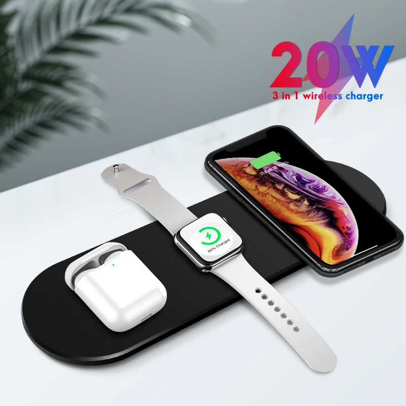 

20W Fast Charging Qi Wireless Charger Pad 3 In 1 Wireless Charger Station For iPhone 12 13 And Watch Earphone, White black