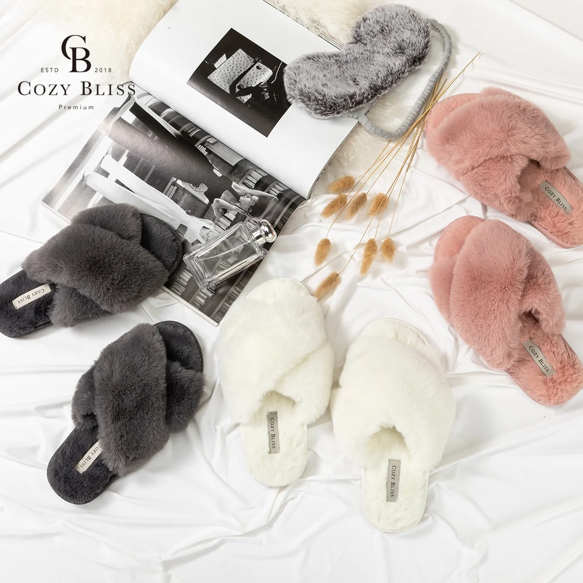 

Cozy Bliss Amazon Trend Shoes women slippers Cross Fur Slippers shoes women slippers Open Toe Mule Fluffy House Slide