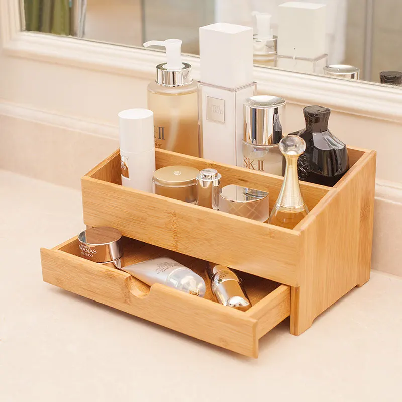 

Bamboo Makeup Storage Drawer Organizer Jewelry Skincare Organizer, Bamboo original color