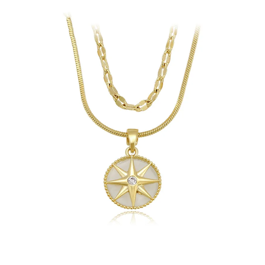 

BLnecklace-01329 xuping jewelry 14K Gold Plated Double Chain Eight Pointed Star Coin Diamond Pendant Customized Necklace